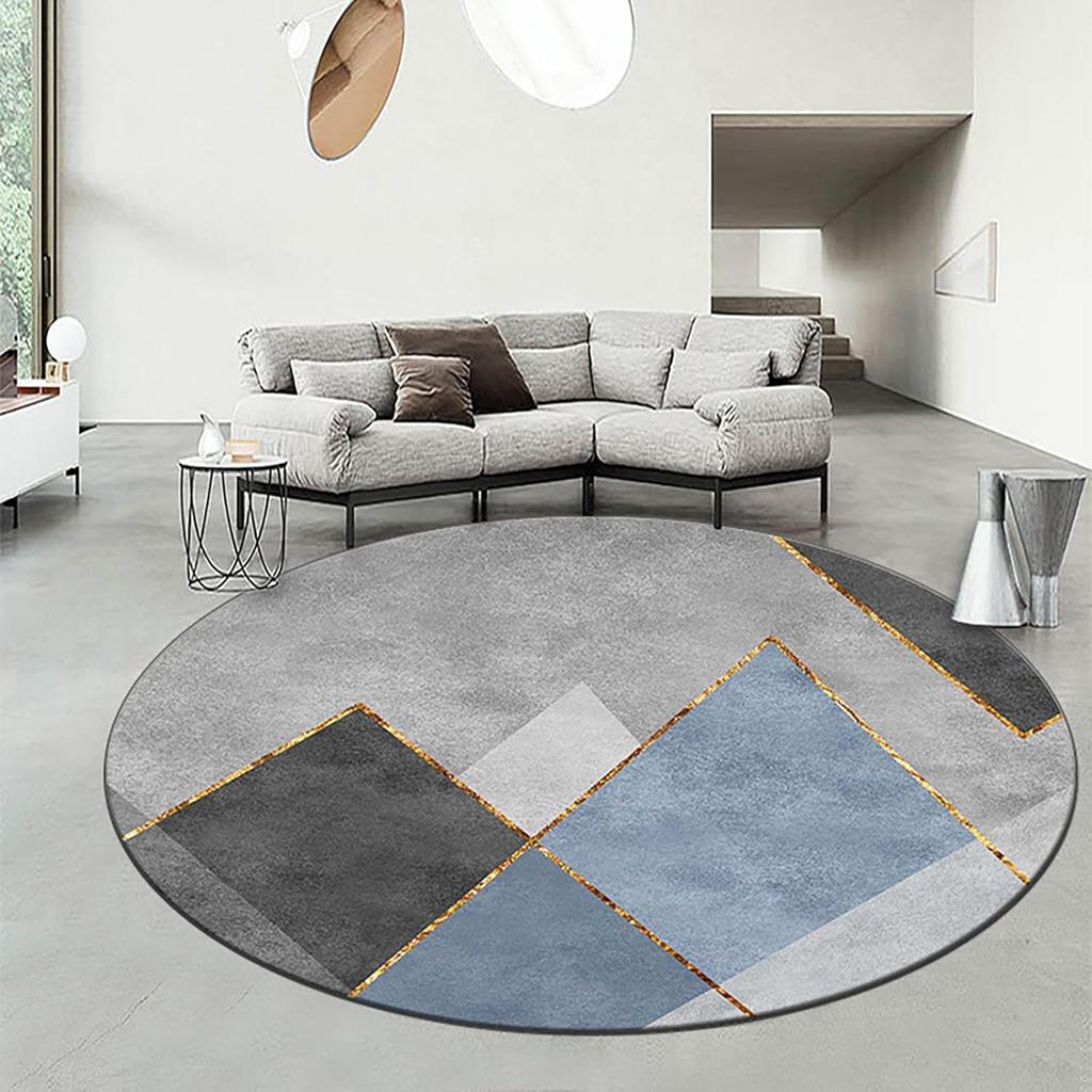 Modern Geometric Gold Line Print Round Floor Mat Anti-slip Living Room Floor Mat Indoor Carpet Home Decoration