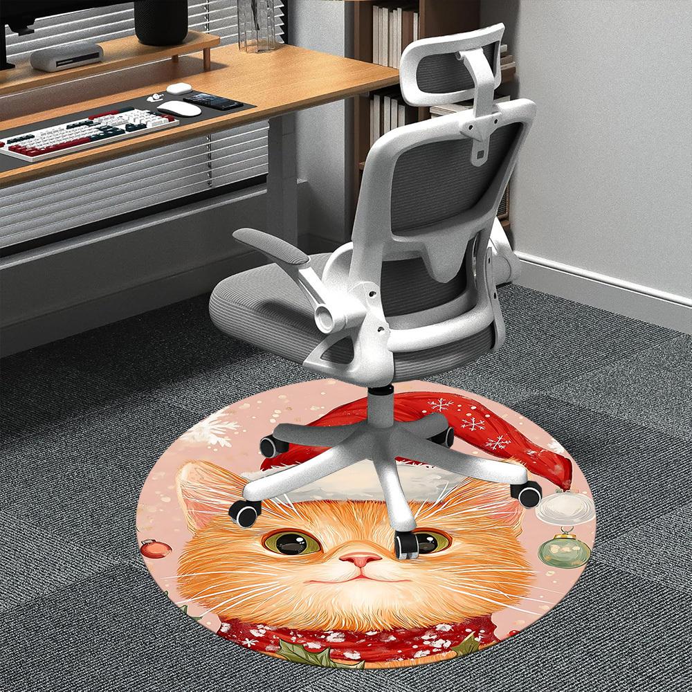 1PC Christmas Cat Office Round Area Rug, Indoor Mat Suitable ForOffice, Under Office Chairs Bedroom Living Room Home Decor, Room Deco f015