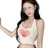 Contrast color pure desire Spice girl hanging neck sweet love printing curled edge sexy short navel sleeveless vest tight top women
