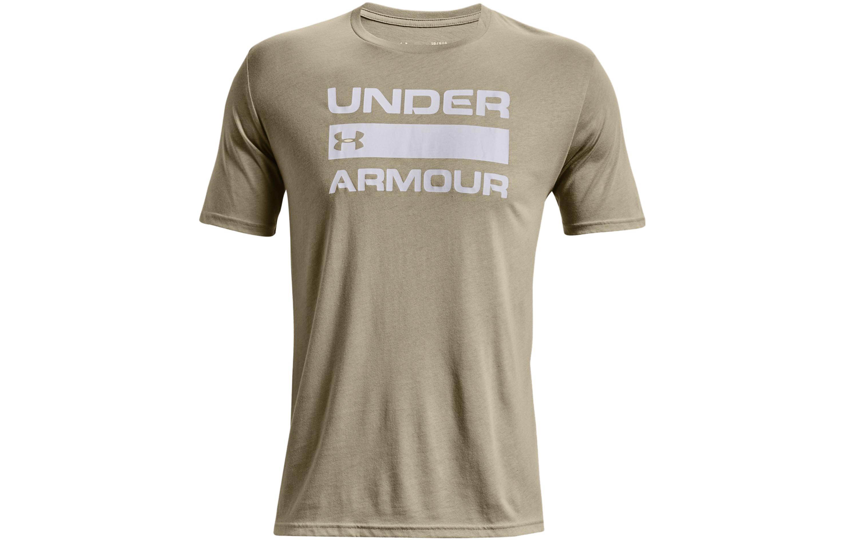 Under Armour T Shirts Men s Khaki Gray Crew Neck Moderate Straight Fit 1329582-037 XL