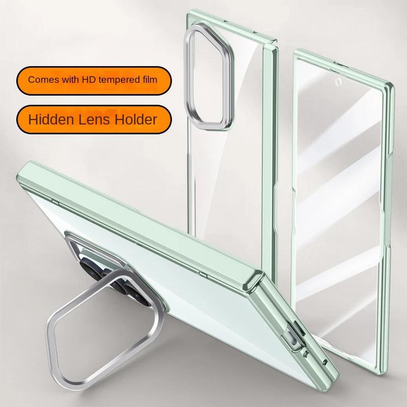Transparent Privacy Screen Tempered Glass Protector Phone Case for Samsung Galaxy Z Fold7 All-inclusive Spring Hing Holder Cover