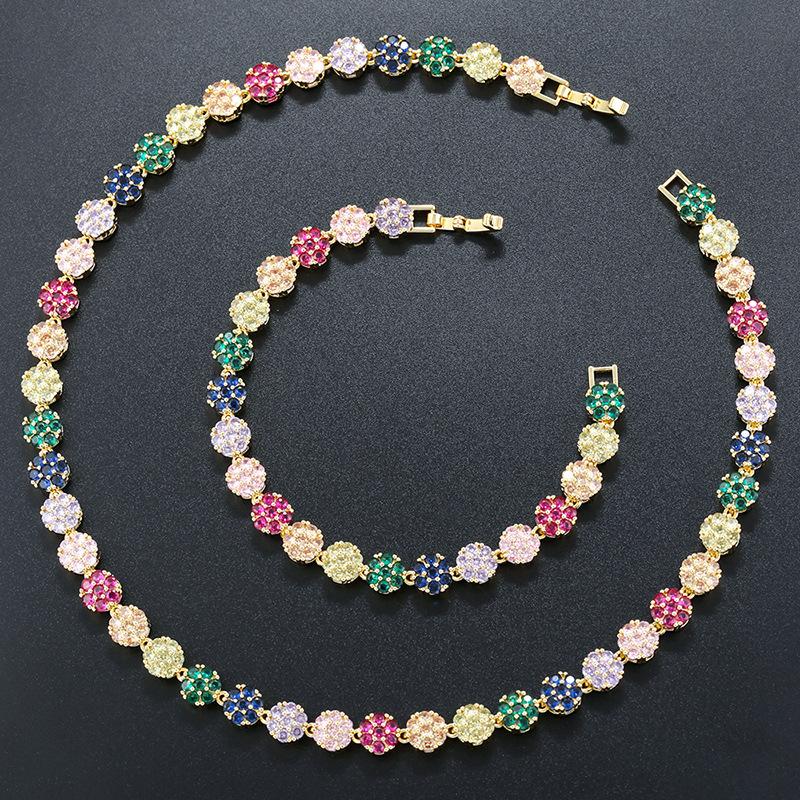 Temperament Light Luxury Copper Inlaid Diamond Flower Petal Bracelet Necklace Tennis Flower Jewelry Set Vl526-527