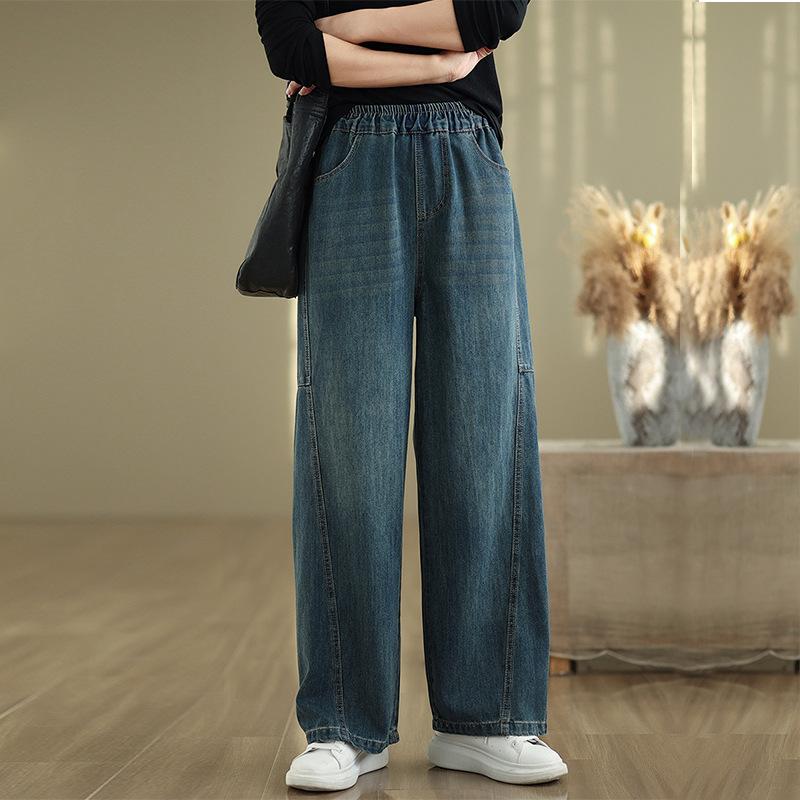 

Женские джинсы широкие ретро свободные стройнящие модные больших размеров новые джинсы с высокой талией 3XL