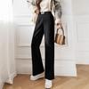 Petite Beige Fleece Chenille Wide-Leg Pants - Women’s High-Waisted Slim-Fit, Autumn/Winter Casual Straight-Leg XS-150