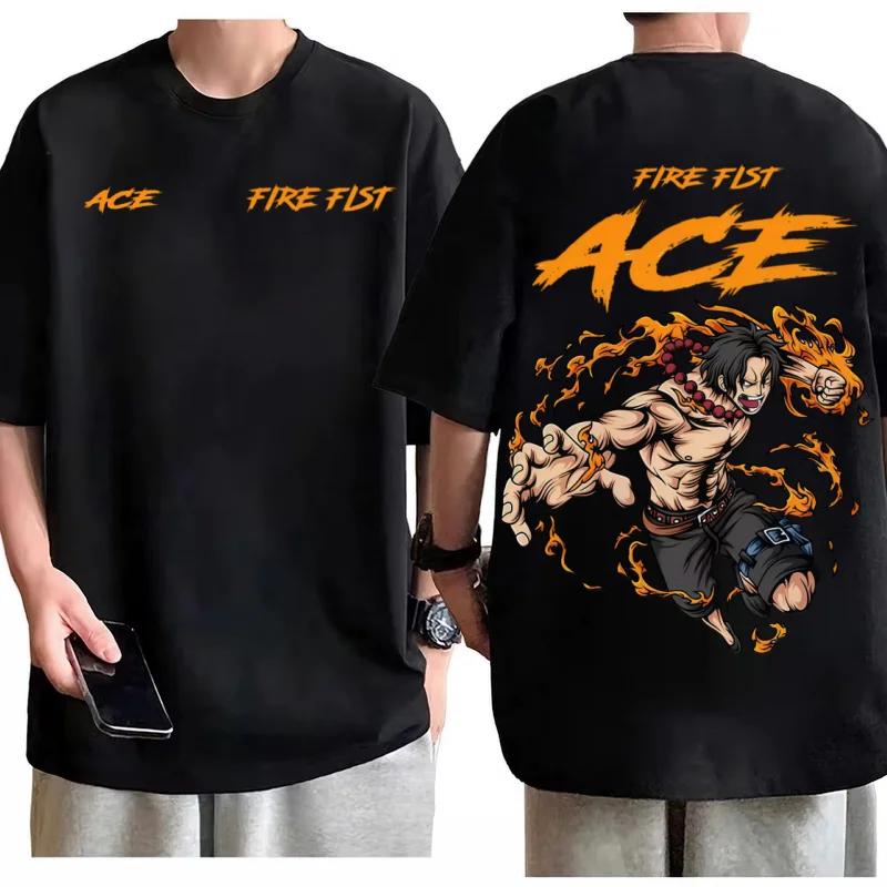 One Piece Portgas D Ace Fire Fist T-shirt Men Women Cotton Anime Graphic Tee Crew Neck Short Sleeve Classic Casual Daily Top 4XL