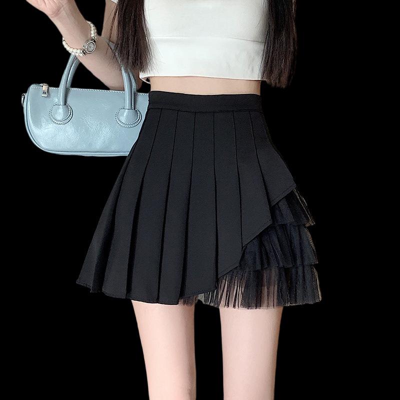Korean College Style High Waist Mesh Pleated A-Line Skirt – Women's Summer Slim Fit