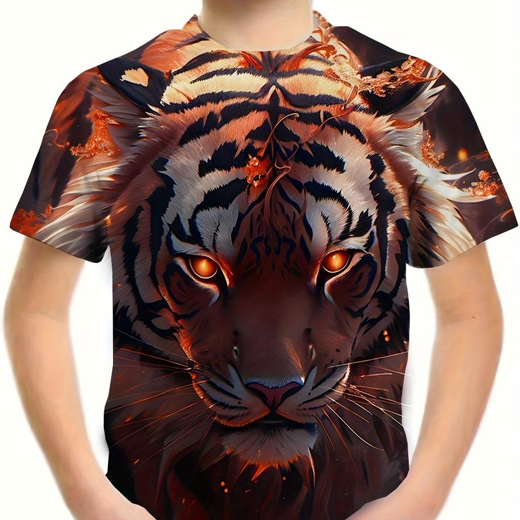 Children's Clothing Boys Tshirt Short Sleeve Stylish 3D Tiger Print Kids Summer Clothes Cartoon Casual Round Neck Girl Clothes