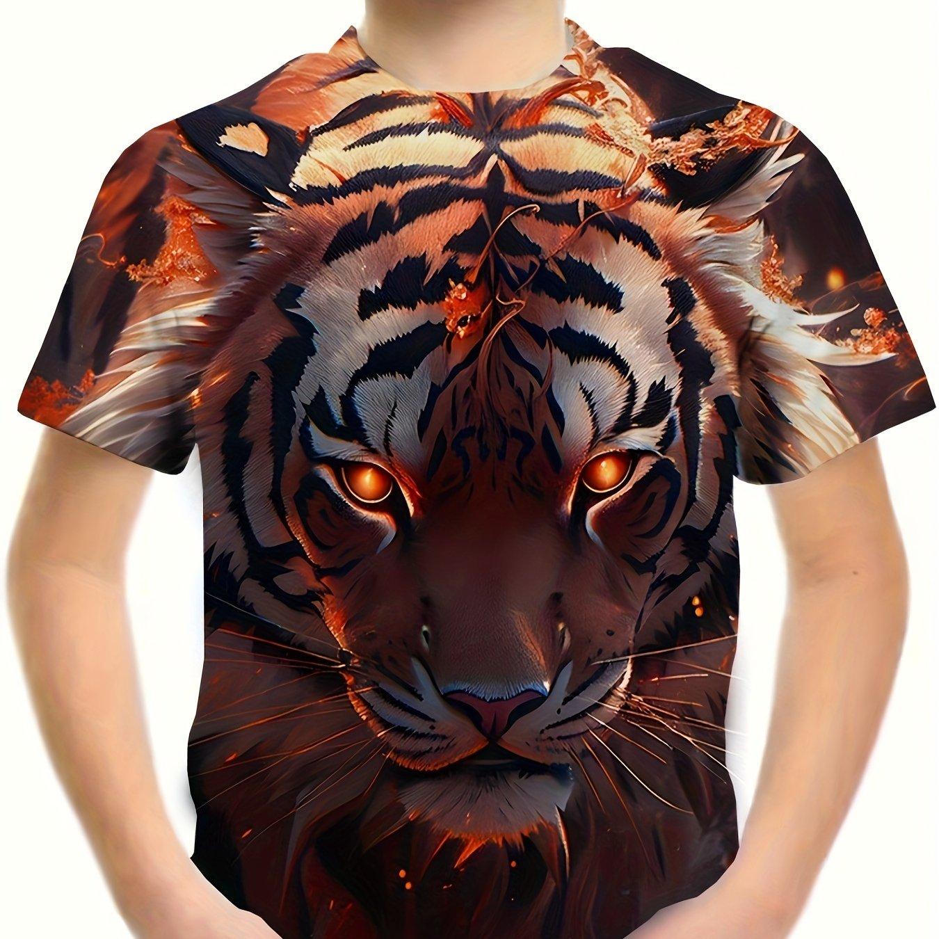 

Детская одежда Футболка для мальчиков с коротким рукавом Стильная 3D-принт тигра Детская летняя одежда Повседневная одежда с круглым вырезом для девочек 160