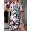Plus Size Women'S Nightgown In Pink with a Cute Cat Print, Featuring a Loose Long Short-Sleeve T-Shirt Style, Per… More