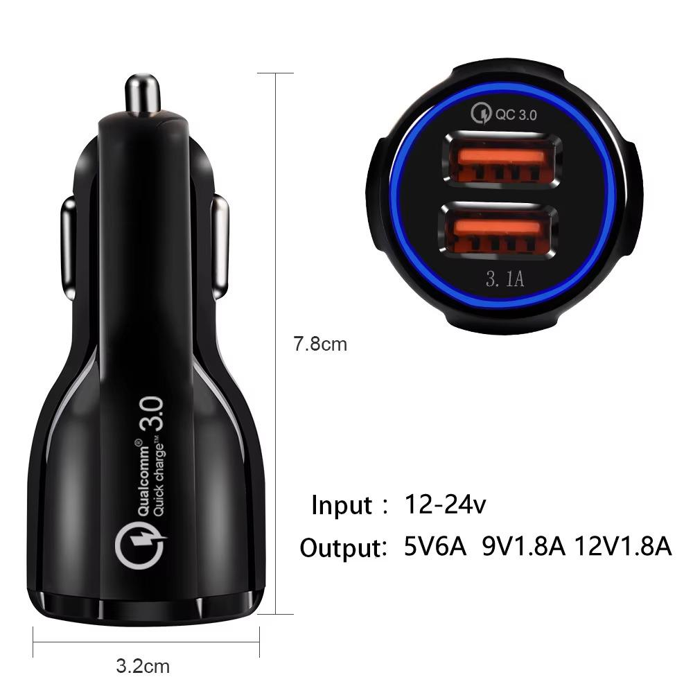 18W 3.1A Car Charger Dual USB Fast Charging QC Phone Charger Adapter For iPhone 16 Pro Max 13 14 15 Pro Xiaomi Samsung Huawei