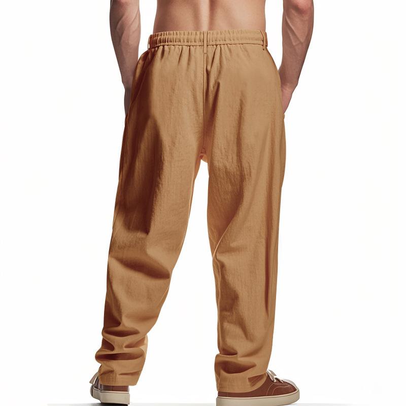 Men S Linen Washed Wrinkled Straight Leg Loose Fit Casual Pants