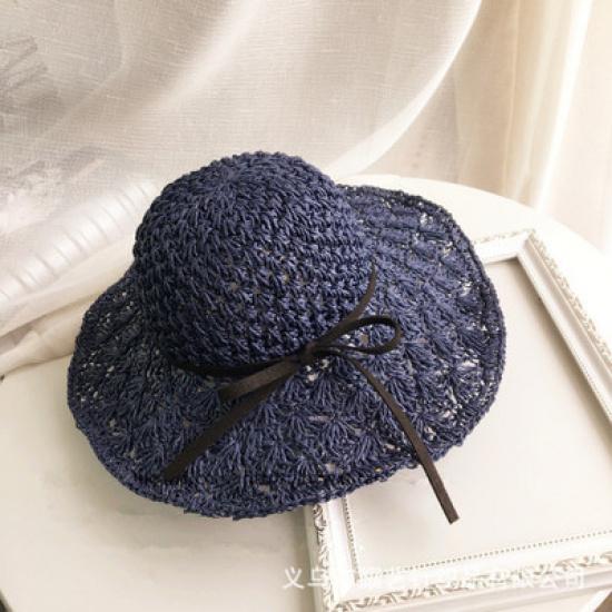 Korean-style Large-brimmed Handmade Woven Straw Hat for Women, Summer Vacation Sun Protection Hat with Bow, Beach Sun Hat, Foldable