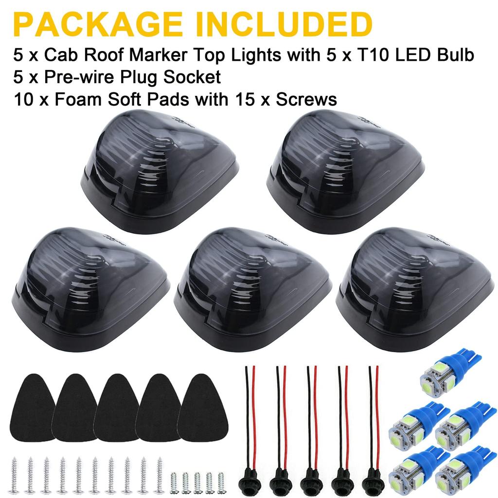GLOFE 5X Black Smoke Lens Cab Roof Marker Running Lamp with Ice Blue LED