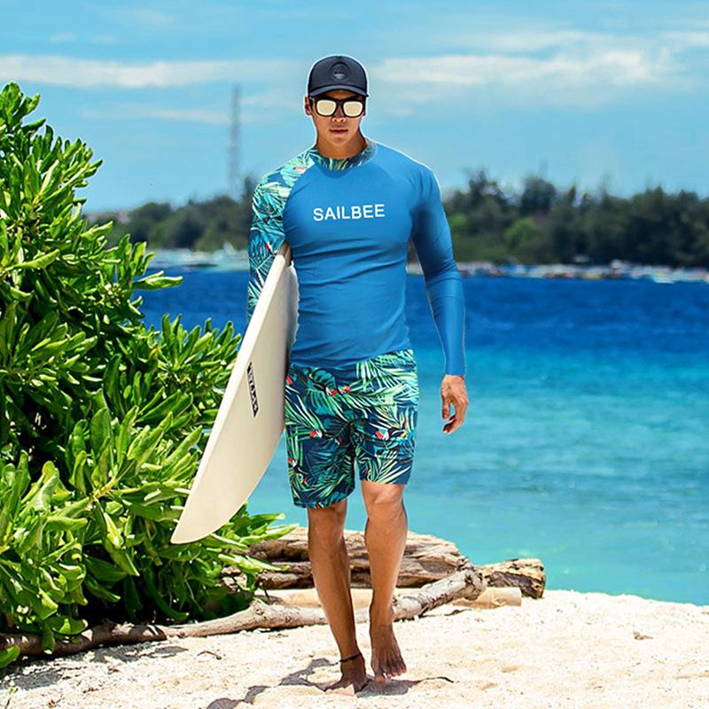 Men's Quick-Drying Long-Sleeve Wetsuit Set - Jellyfish Protection, Surf, Snorkel, Sun Protection, Fitness, Split Swim Trunks