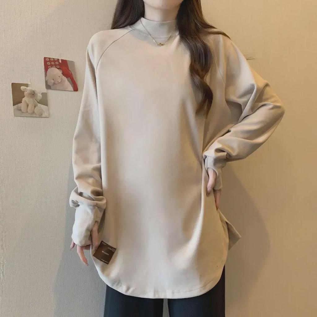 Women's Plus Size Thickened Half Turtleneck Long-Sleeve Top - Autumn/Winter