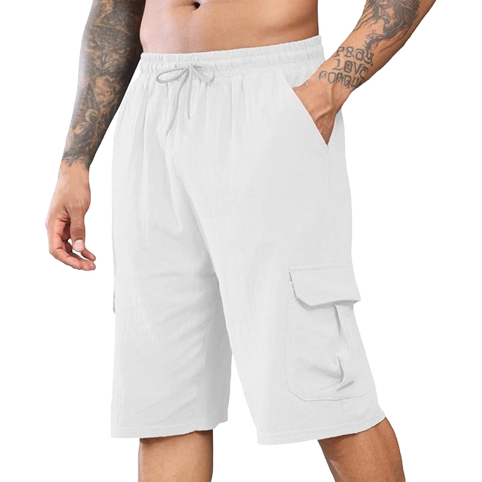 

Мужские повседневные цветные уличные карманные пляжные рабочие брюки, пляжные шорты, брюки XL белый