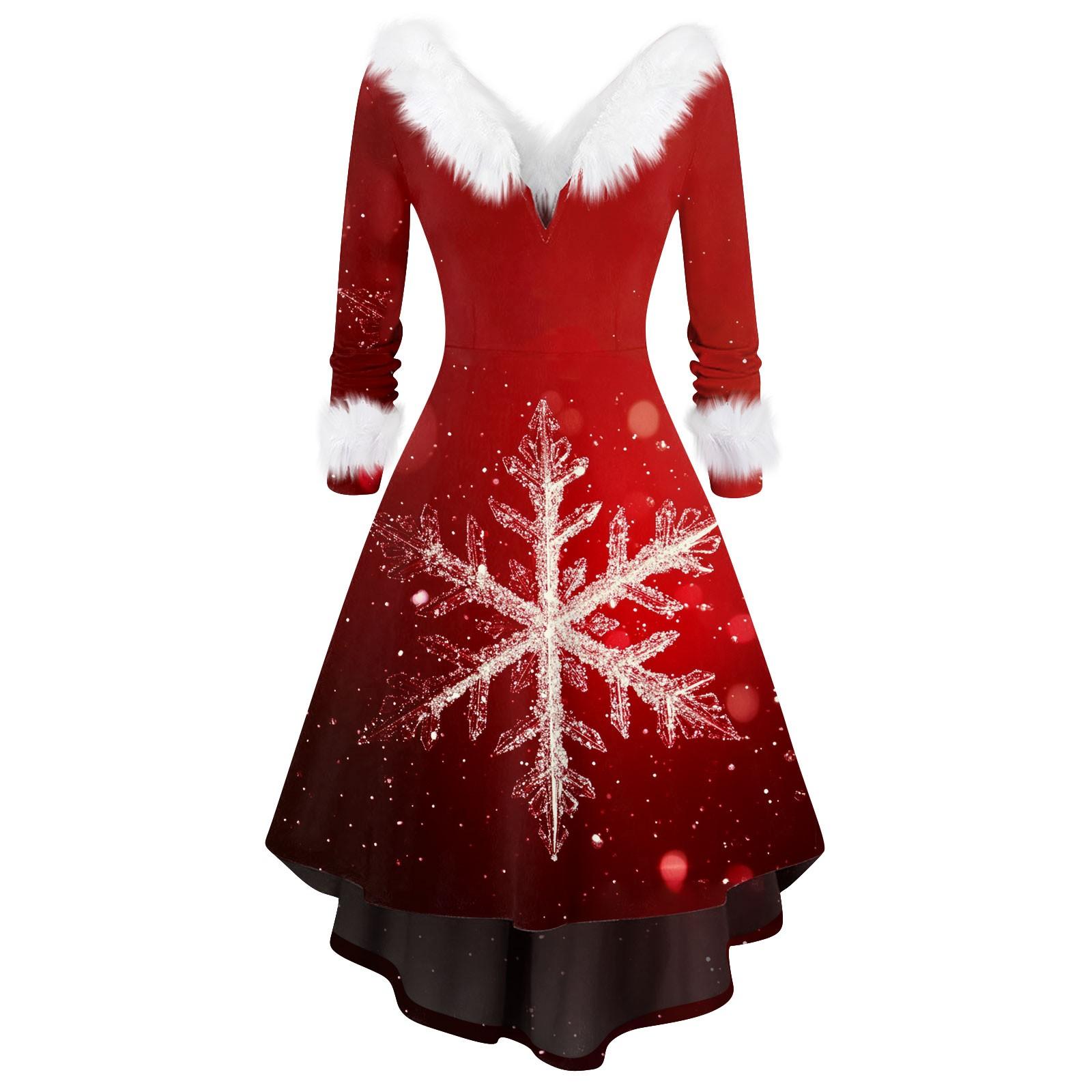 

Женское модное повседневное платье с v-образным вырезом и рождественским принтом для вечеринки с длинными рукавами L винный