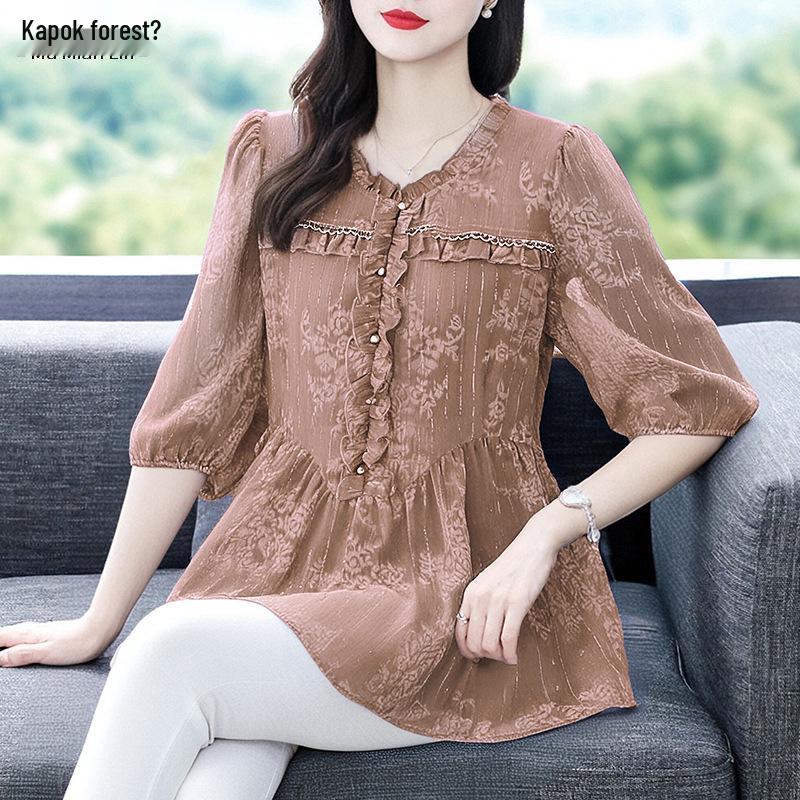 Summer Chiffon Print Rich Lady Fashion Plus Size Top