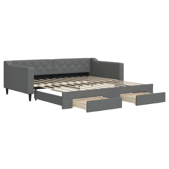 VidaXL Lit de jour avec gigogne et tiroirs gris foncé 100x200 cm tissu 3197468