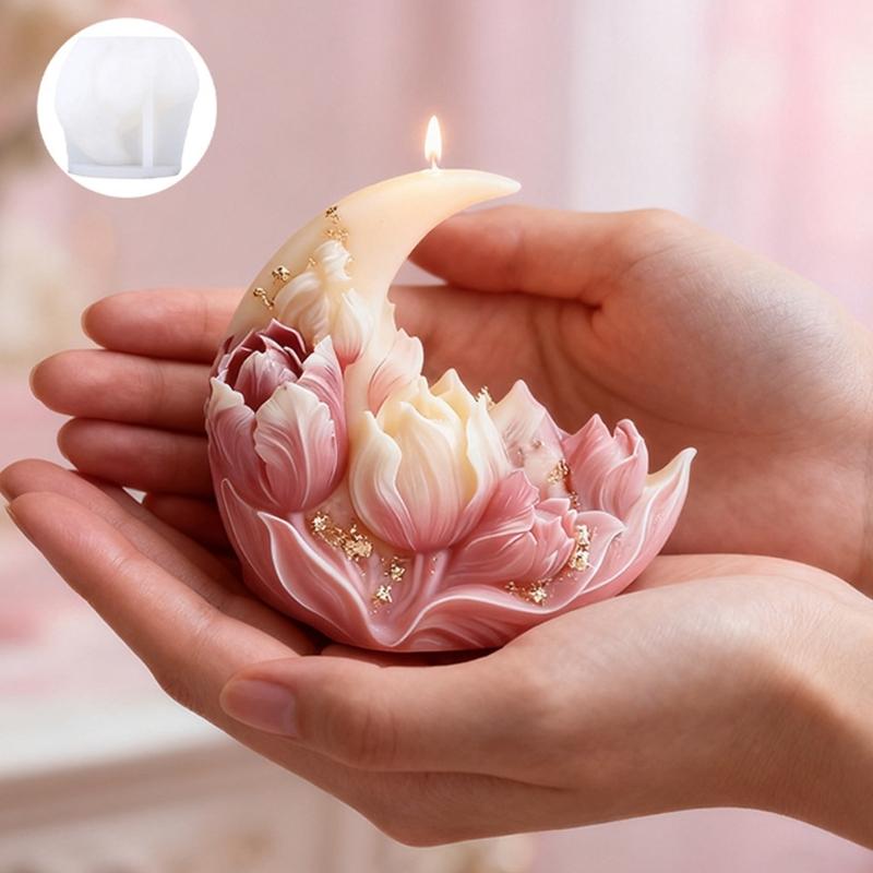Food Grade Safe Silicone Mould Featuring Elegant Moon Tulips Designs For Home Candle Making With Easy Demolding