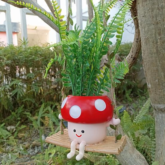 Swing Mushroom Hanging Planter Cartoon Mushroom Flower Pot Resin Succulents Planter