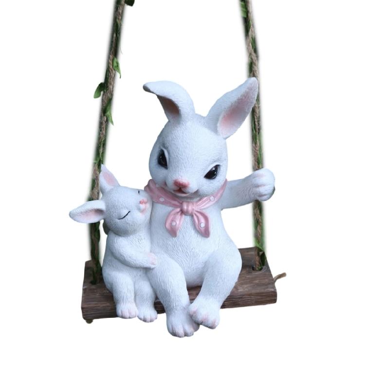 Lovely Mother And Baby Rabbit Easter Swing Ornament Durable Resin Rabbit Swing Home Decors For Year Round Display