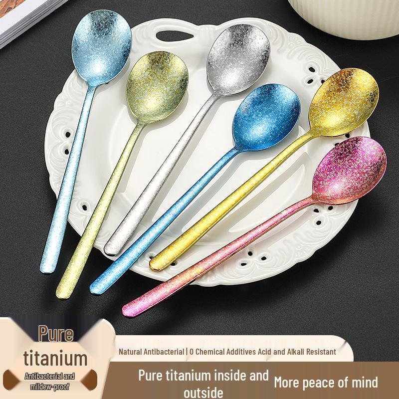 Korean Style Colorful Titanium Ice Flower Crystal Long Handle Dessert Spoon - Antibacterial Picnic Tableware