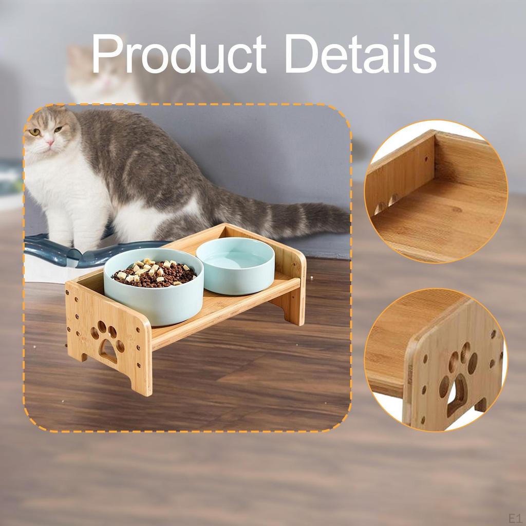 Support pour gamelles Haut, Gamelles Non Incluses, Bambou, pour Chiens Moyens Grands Animaux de Compagnie Chat Table pour Nourriture, Alimentation Chien