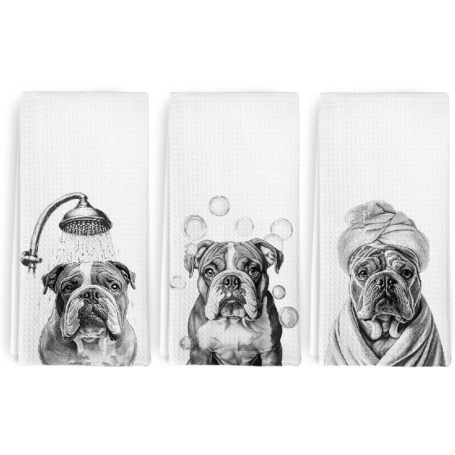 Funny Springer Spaniel Dog Hand Towels for Bathroom Washroom Decor, Springer Spaniel Dogs Gifts for Men Women, Cute Dog Decorative Hand Towels Set of English Bulldog