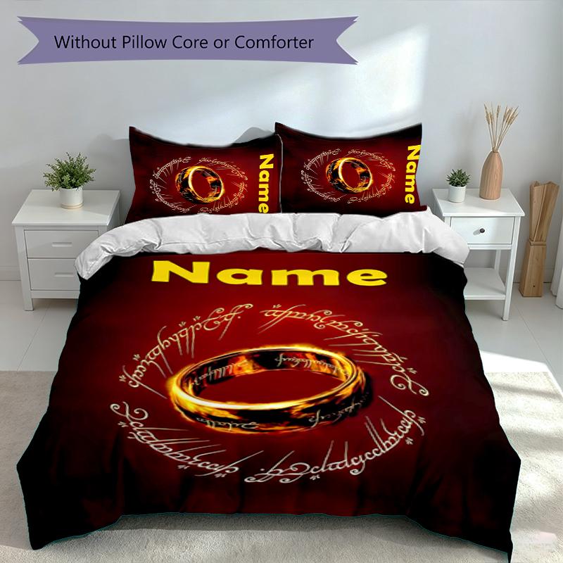 3pcs Custom Name The Fellowship of the Ring Bedding Set,Includes 1 Duvet Cover and 2 Pillowcases,All-season Bedroom Decor