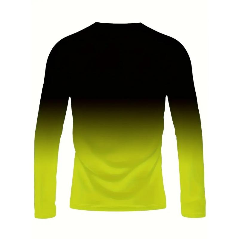 Modisches Herren-Langarm-T-Shirt mit Rundhalsausschnitt, 3D-Digitaldruck, Farbverlaufsmuster, lässige Outdoor-Bekleidung, bequem