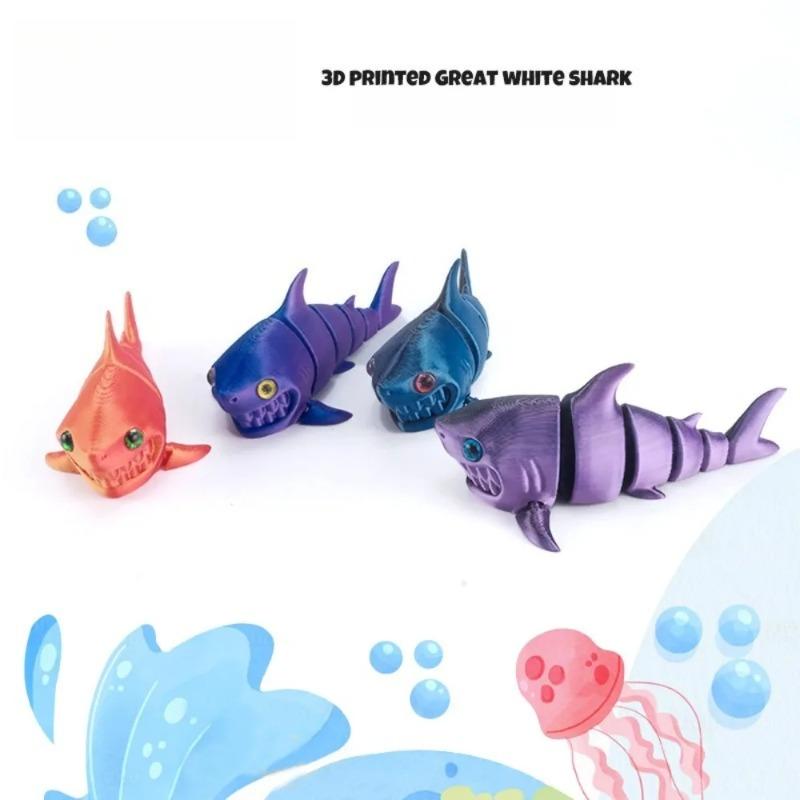 3D Printed Great White Sharks Figures Animal Toys Multi-joint Movable for Home Accessories Kids Gifts Living Room Decoration