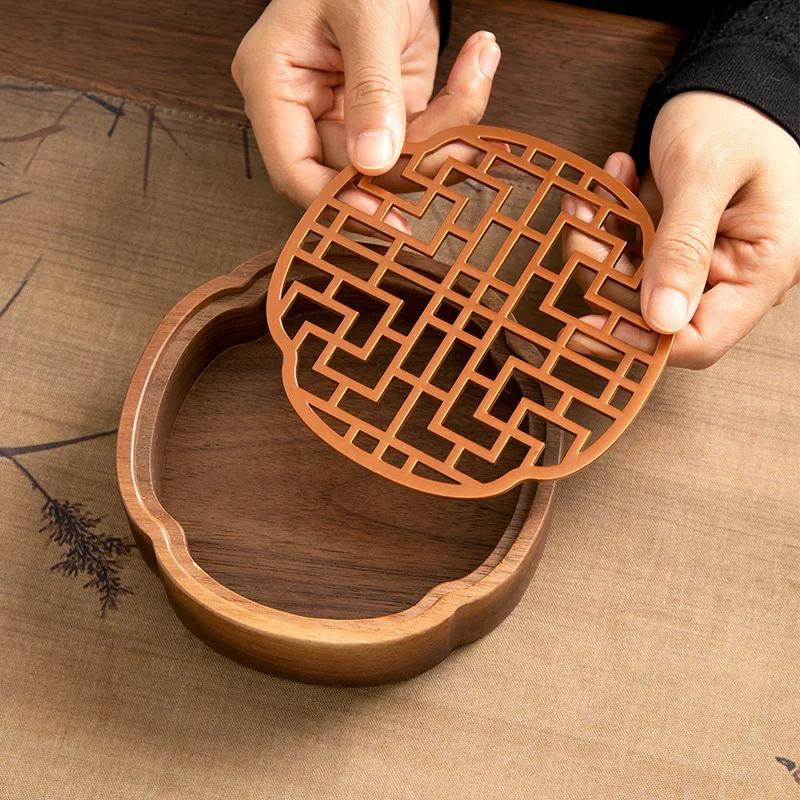 Walnut Wood Light Luxury High-end Coffee Tray Tea Tray Drain Water Storage Dry Bubble Table Base Kung Fu Tea Accessories