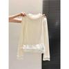 Women's Slim Fit High Neck Lace Trim Drawstring Long Sleeve Top for Autumn/Winter