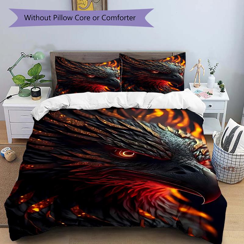 

3pcs Phoenix Dragon Comforter Set with 1 Quilt Cover and 2 Pillowcases (No Core) - Home Decor, Festival Gift, Polyester Fabric, Anime Cartoon Design, 135x200cm