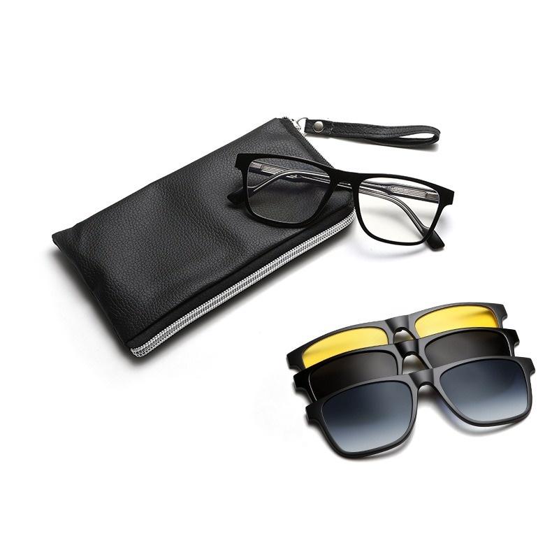 4 In 1 Spectacle Frame Men Women With 3PCS Clip On Polarized Sunglasses Magnetic Glasses Male Computer Optical Myopia Eyeglasses