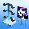 Universal Gaming Holder For Multiple Controllers And Sound Equipment Including Power Hubs