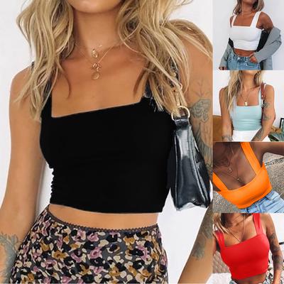 Sexy ärmelloses Damen-Tanktop mit breiten Trägern, rückenfrei, solides Crop-Top, schmale Passform