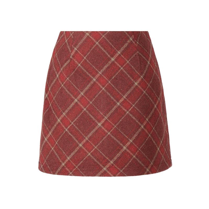 

Women s High Waist Plaid Midi Pencil Skirt - Autumn/Winter Slimming Versatile XL вина червоного кольору