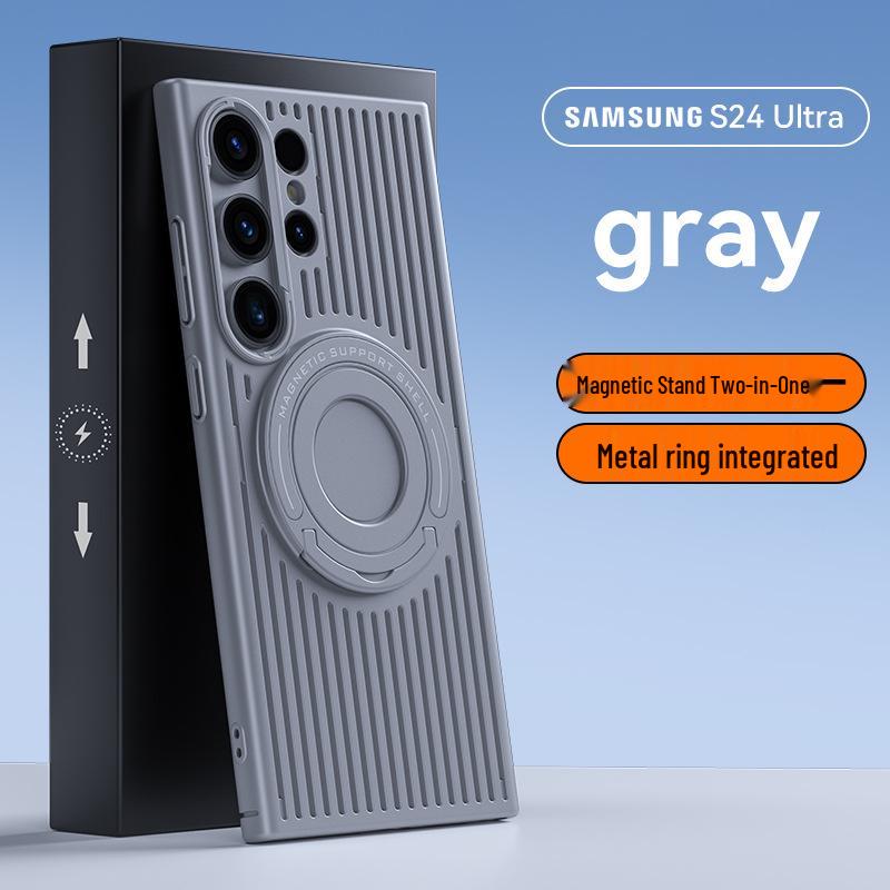 Samsung S25 Ultra Mesh Phone Case with Magnetic Rod Stand, Heat Dissipation, Drop-Proof, Frosted Finish