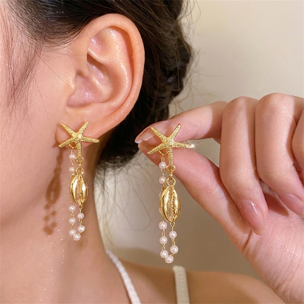 

French Vintage Exquisite Pearl Cube Drop Earrings For Women Elegant Imitation Pearl Hoop Dangle Earring Daily Party Jewelry Gift