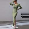 Women's Knit Dress Fall Casual Long Sleeve Lapel Collar Solid Color Bodycon Long Dresses Maxi for Female Going Out Streetwear