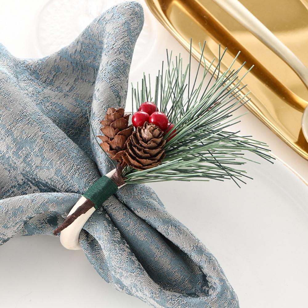 6 Stück mit roten Beeren Serviettenhalter Künstliche Serviettenschnalle Hotel