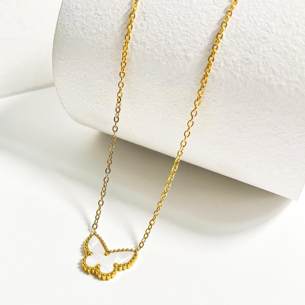 ALTERA Luxury Butterfly Shell Pendant Necklace for Women Stainless Steel Gold Plated Chain Choker Fashion Design Zircon Gift