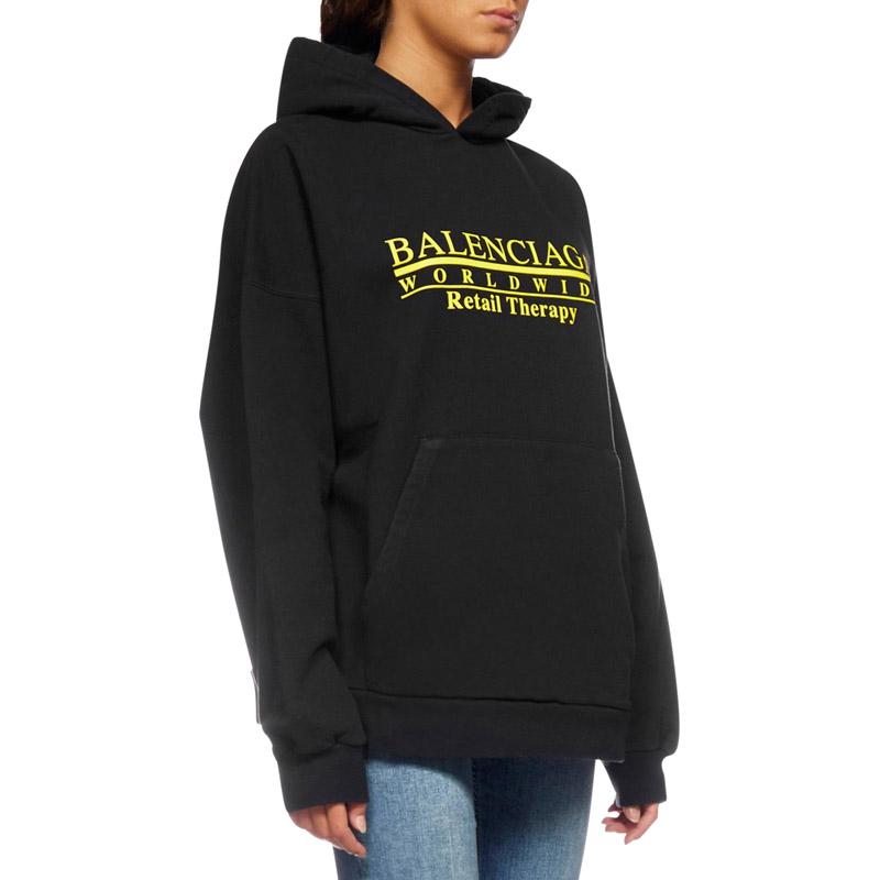 Balenciaga Retail Therapy Logo Cotton Hoodie Black 675003TLVA91361