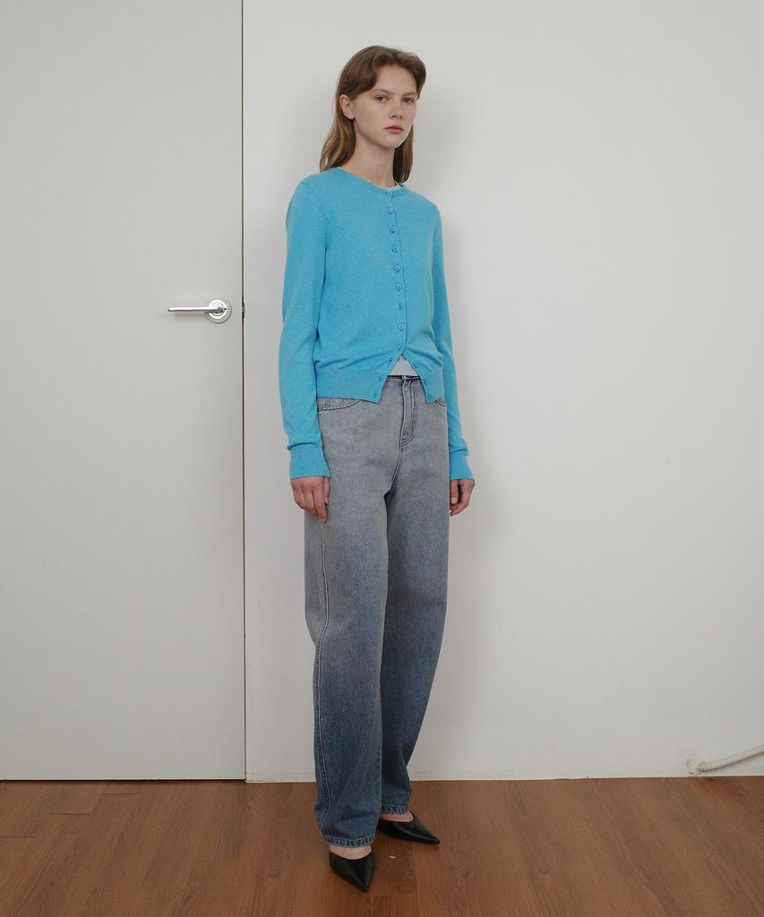 En Or Cotton Basic Round Cardigan - Blue