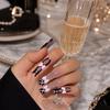24 Pezzi Unghie Finte Francesi Rosa con Fiocco e Strass, Unghie Finte Lunghe 3D con Charms, Colla per Manicure Fai-da-Te