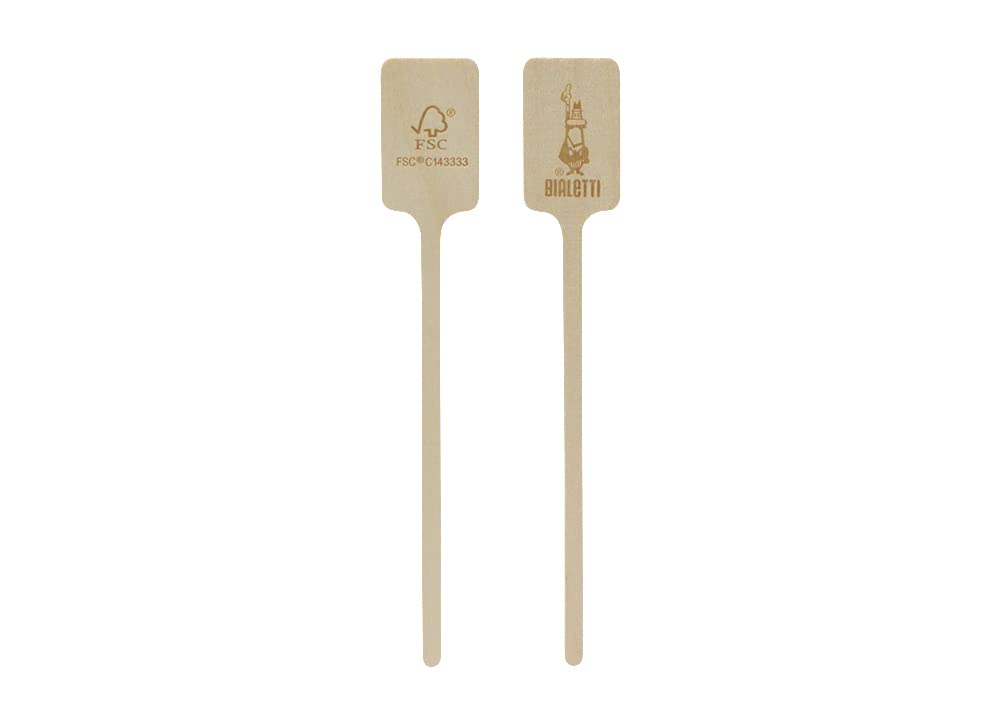 Strix Design Wooden Stirrer Disposable BIALETTI Logo Branded Environmentally Friendly Individually Wrapped Coffee Espresso 50 Pieces Length Approx.