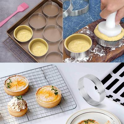 Mini Tartelettring aus Edelstahl, Tartelettform, Kleiner Kreisausstecher, Kuchen Mousse Hitzebeständig Perforiert, 6 cm, 8 cm, 9 cm,