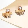 Spring and summer new design sense metal inlaid ginkgo biloba pearl earrings sex catwalk exaggerated jewelry